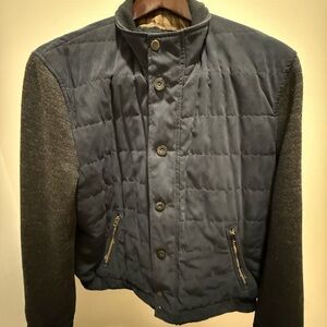 Johnston & Murphy Navy Quilted Puffer Jacket with Dark Gray Sleeves